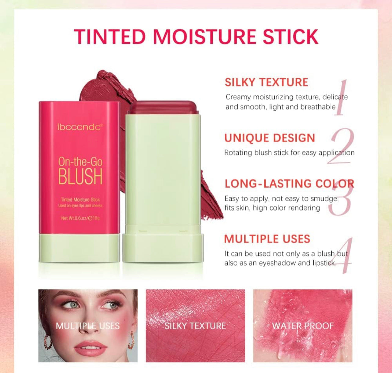 Blush Stick 2-in-1 Cheek and Lip Tint Soft Cream On-the-Go Blush Stick Blendable for Cheek Makeup,Blush Stick for Cheeks and Lips