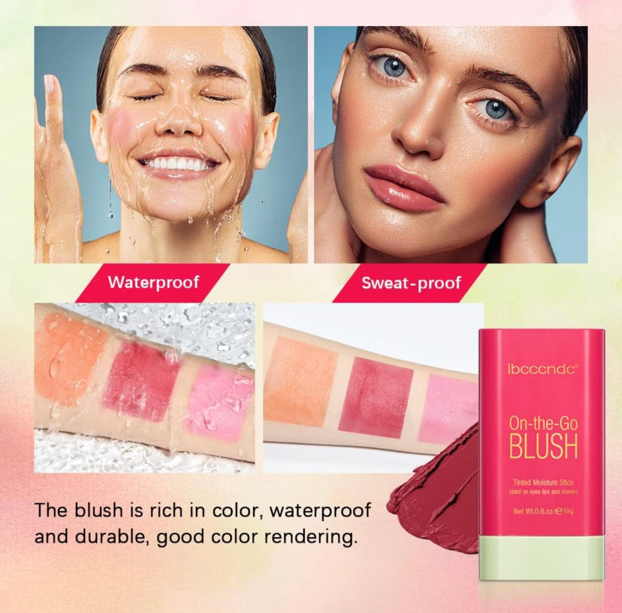 Blush Stick 2-in-1 Cheek and Lip Tint Soft Cream On-the-Go Blush Stick Blendable for Cheek Makeup，Blush Stick for Cheeks and Lips