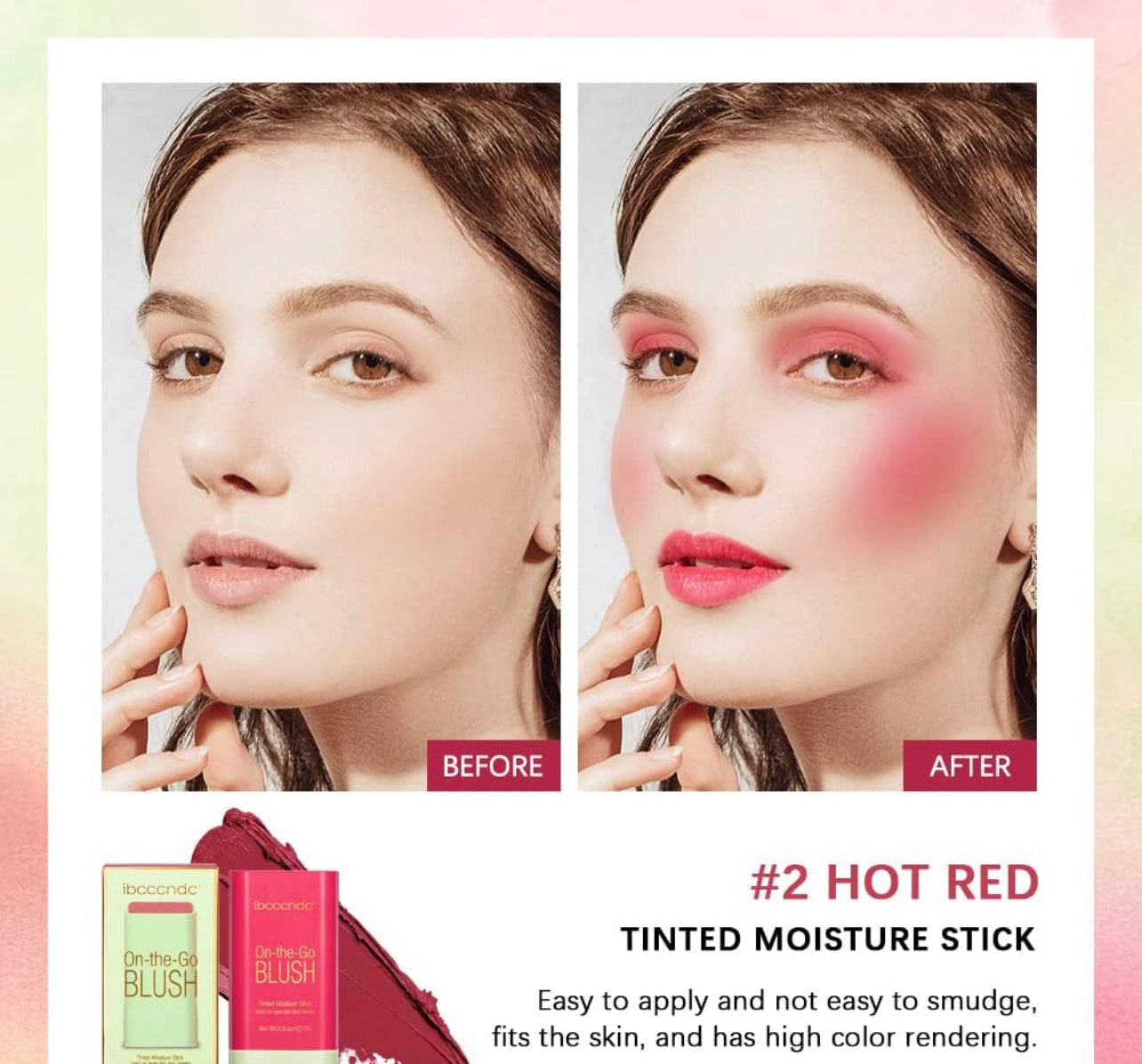 Blush Stick 2-in-1 Cheek and Lip Tint Soft Cream On-the-Go Blush Stick Blendable for Cheek Makeup，Blush Stick for Cheeks and Lips